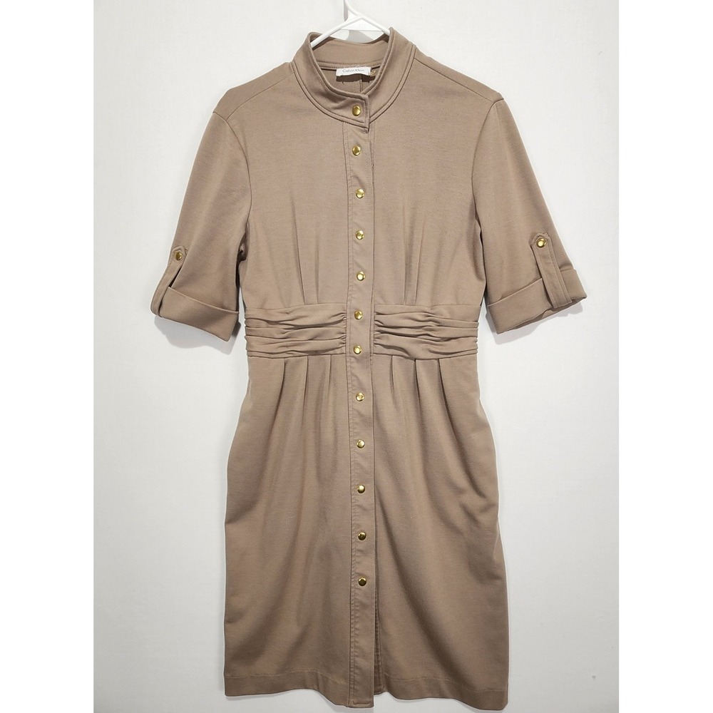 Calvin Klein Women's Button-Up Elegant Classy Tan Dress Size 10